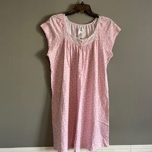 Vintage Celestial Dreams Komar Nightgown Sleepwear Large Pink Floral Lace Trim